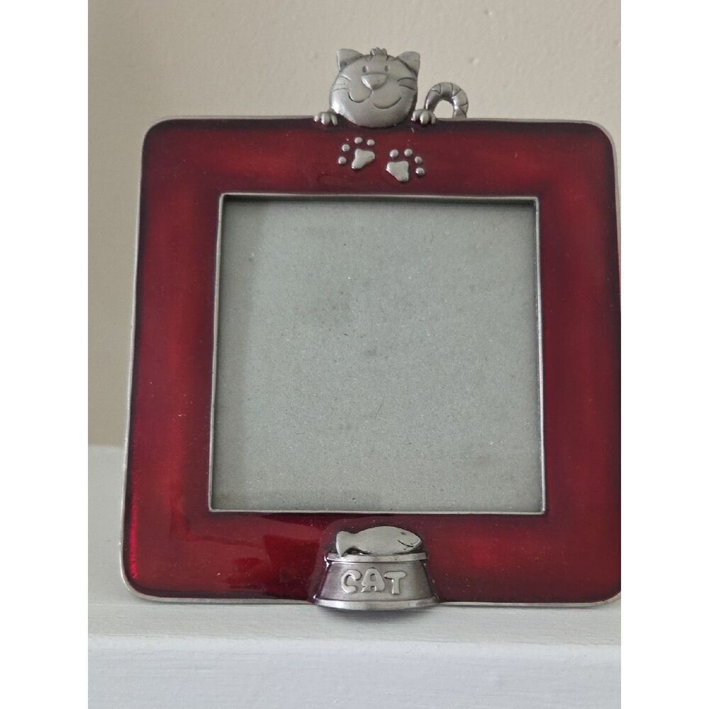 Red Cat Photo Frame with Pewter Accents